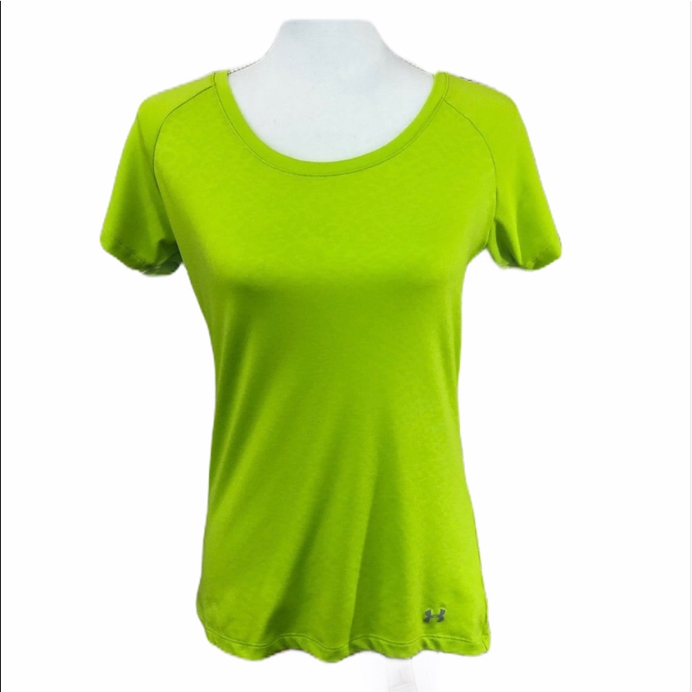 Under Armour HeatGear V-Neck Activewear Top Green Size Medium EUC Athletic Tee